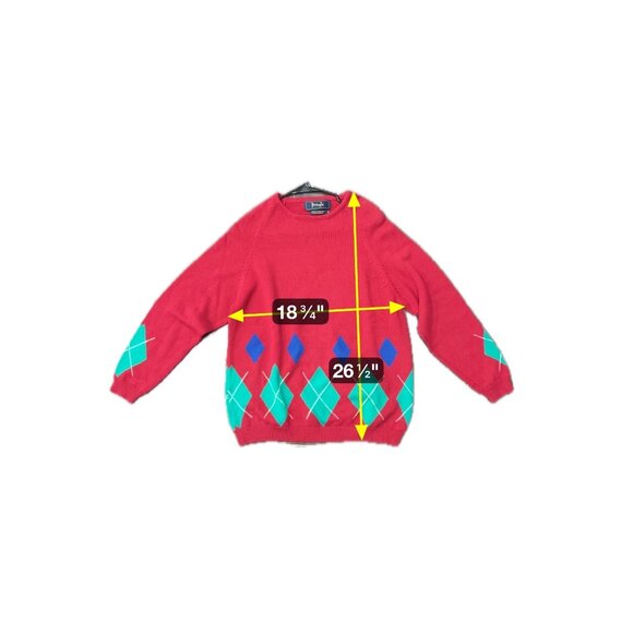 Vintage Pringle Argyle Crewneck Pullover Sweater Red Green Sz Small Knitwear - Picture 7 of 10